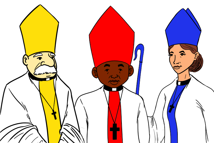 Mnemonic showing bishops as bicuspid and mitre hats as mitral